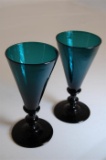 Pair of Fine Georgian Wine Glasses Bristol Green HandBlown Trumpet Bowl Tur