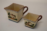 Torquay Pottery Motto Ware Two Square Creamers One H 9cm other H 6cm