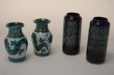 Two Pair Cornish Art Pottery Vases One Pair H 17cm Other Pair H 14cm approx