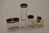 Circa 1927 Silver  Tortoise Shell Glass Bottle Dressing Table Set Four in A