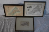 Three 18th Century Framed Maps of Cornwall Two Hand Coloured