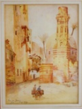 Watercolour Signed JN Rue au Caise dated August 1904 19cm H x 14cm W