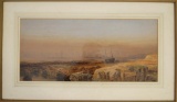 EDWARD RICHARDSON 18101874 View of Town and Shoreline Watercolour 25 cm x 5