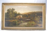 ALLAM Oil on Canvas Country Scene Holes to Canvas 106 Width 59 Height