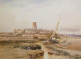 EDWARD RICHARDSON 1810  1874 View of Town and Docks Watercolour Unsigned 25
