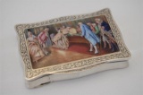 19th  20th Century Silver Metal and Painted Enamel Snuff Box Marked M 800 f