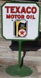 Texaco Motor Oil Porcelain Curb Sign With Base