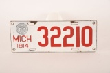 Michigan 1914 Porcelain License Plate