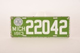 Michigan 1913 Porcelain License Plate
