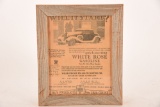 Early Enarco White Rose Framed Paper Advertisment