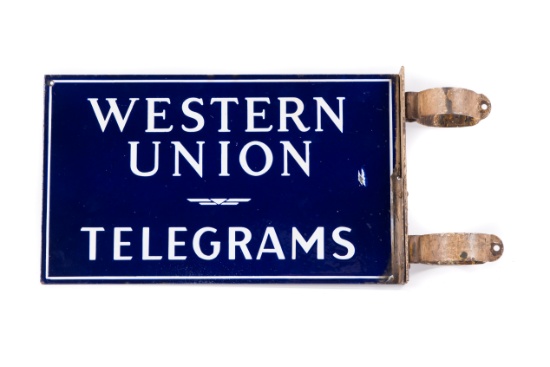 Western Union Telegrams Porcelain Flange Sign