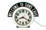 Welcome To Son's Café Neon Clock With Marquee
