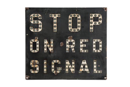 Stop On Red Signal Cats Eye Porcelain Sign