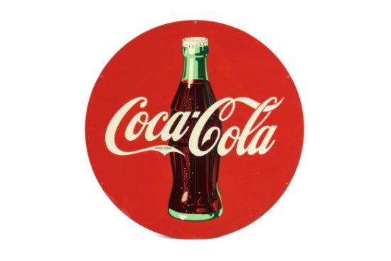 Coca-Cola Round Tin Sign With Bottle