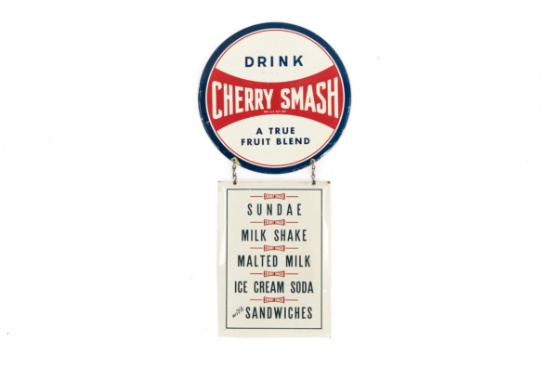 Drink Cherry Smash Tin Button W/ Hanging Tin Sign