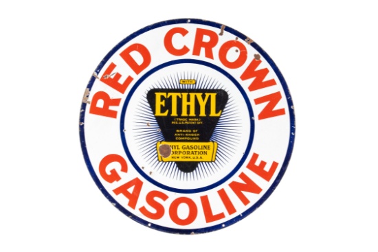 Red Crown Ethyl Gasoline Porcelain Sign