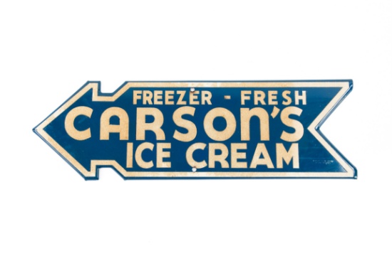Carson's Freezer-Fresh Ice Cream Tin Arrow Sign