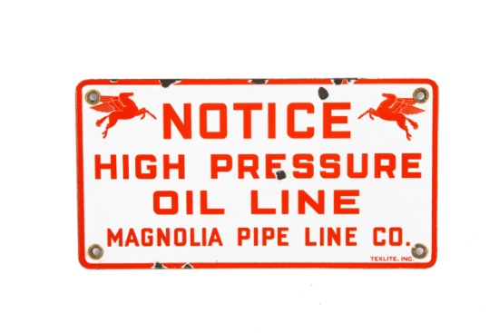 Magnolia High Pressure Oil Line Porcelain Sign
