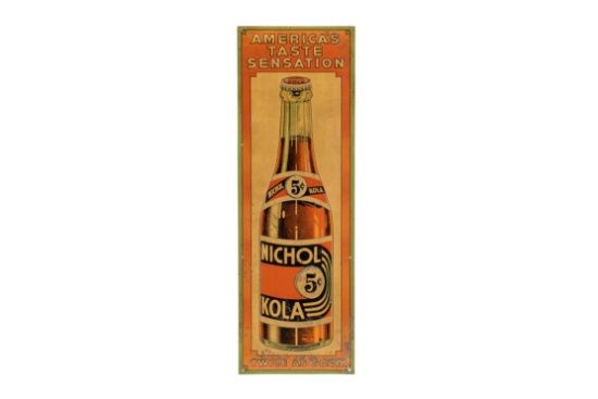 Nichol Cola With Bottle Vertical Tin Sign
