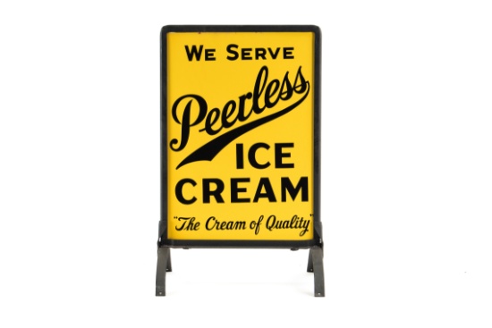 We Serve Peerless Ice Cream Tin Curb Sign