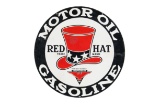 Rare Red Hat Gasoline Porcelain Sign