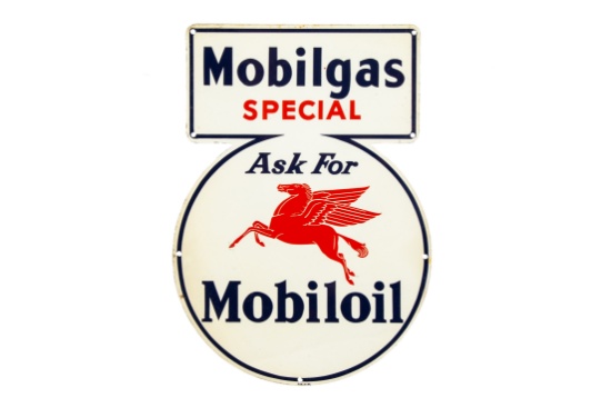 Mobilgas Mobiloil Tin Keyhole Gas Pump Sign