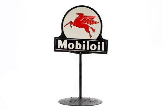 Mobiloil Keyhole Porcelain Curb Sign On Base