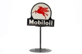 Mobiloil Keyhole Porcelain Curb Sign On Base