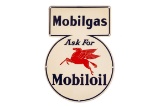 1941 Mobilgas Mobiloil Keyhole Tin Gas Pump Sign