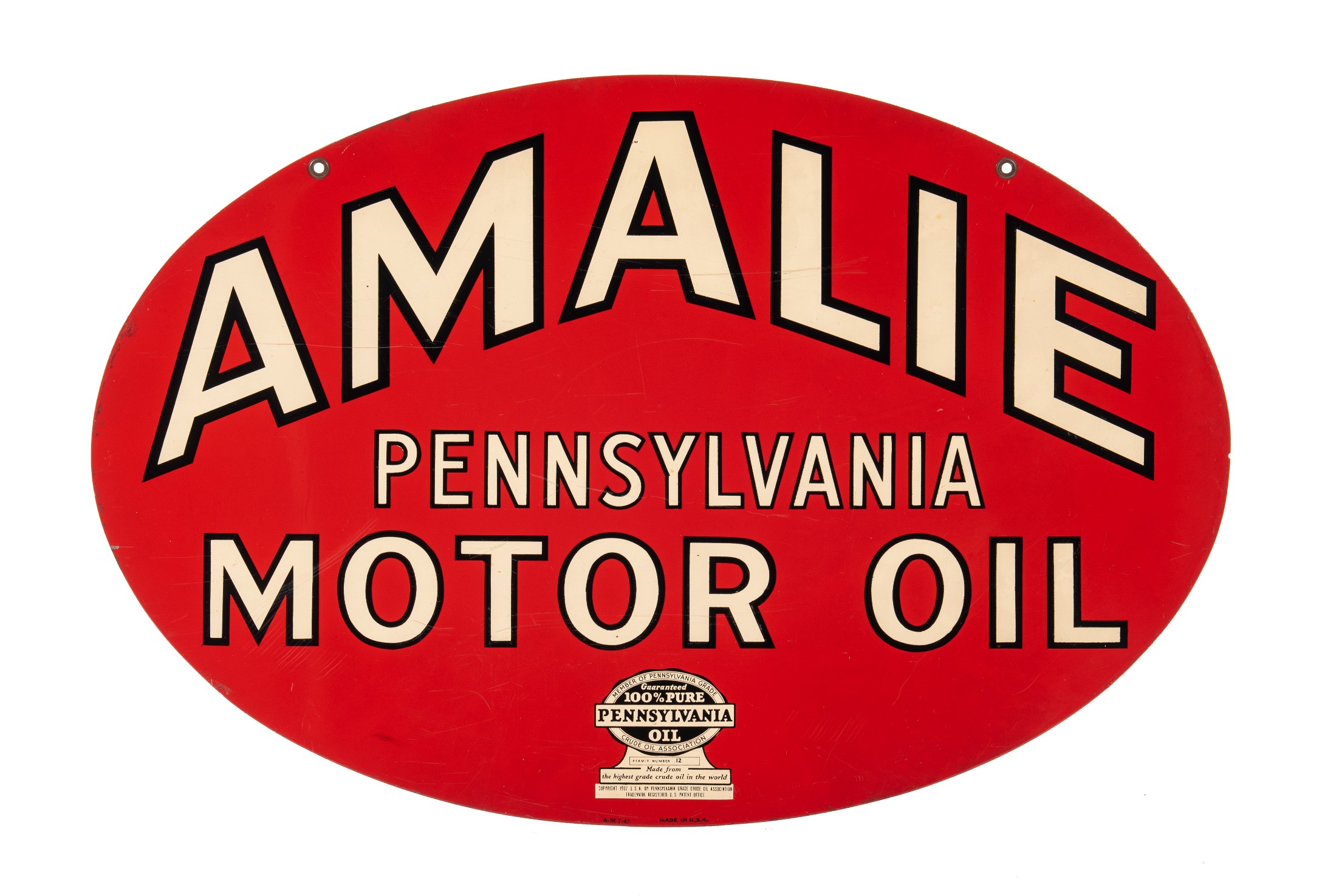 Amalie Pennsylvania Motor Oil Tin Sign (Oval) | Proxibid