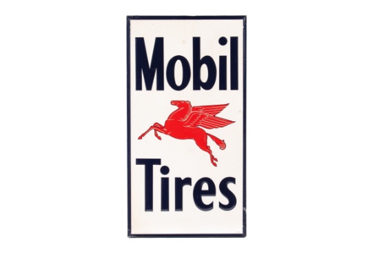 Mobil Tires Embossed Vertical Tin Sign