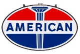 American Gasoline Porcelain Sign In Original Ring