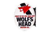 Wolf's Head Motor Oil Tin Flange Sign