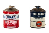 Sears Tri-Pure & Gulflube 5 Gallon Motor Oil Cans