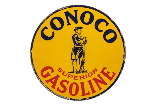 Conoco Superior Gasoline Porcelain Curb Sign