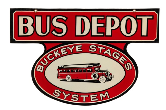 Buckeye Stages System Bus Depot Porcelain Sign