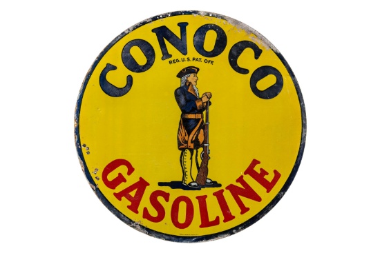 Conoco Minute Man Gasoline Tin Sign