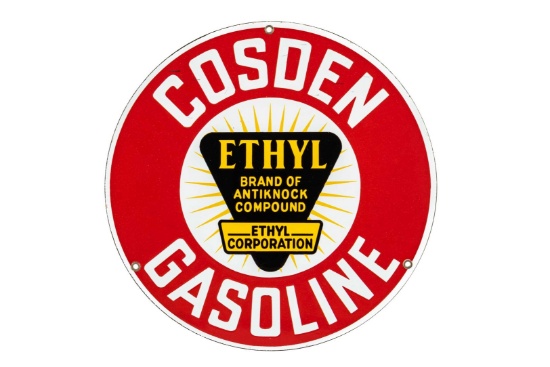 Cosden Ethyl Gasoline Porcelain Gas Pump Plate