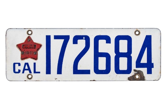 Early 1919 California License Plate