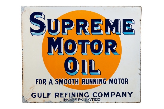 Early Gulf Supreme Motor Oil Porcelain Flange Sign