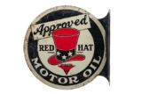 Rare Red Hat Motor Oil Tin Flange Sign