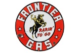 Rare Frontier Rarin' To Go Gasoline Porcelain Sign