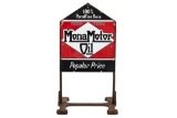 Mona Motor Oil Porcelain Curb Sign With Base