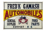 Early Fred'k Gamash Automobiles Tin Sign