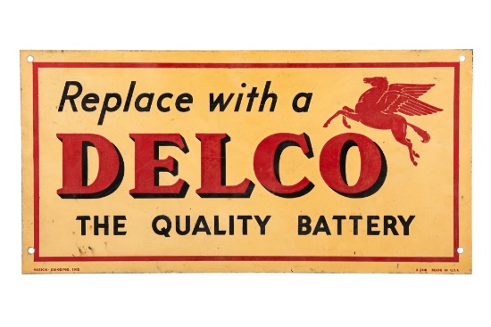 Mobil Oil Delco Battery Tin Sign