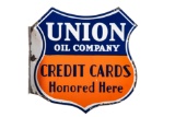 Union Oil Credit Cards Porcelain Flange Sign