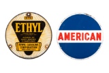 American & Ethyl Gasoline Porcelain Pump Plates