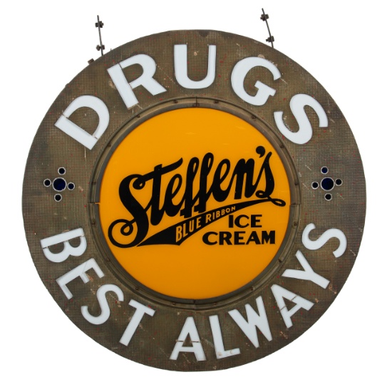 Steffen's Ice Cream Milk Glass Sign