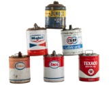 Lot Of 6 Five Gallon Oil Cans Texaco Mobil Sunoco
