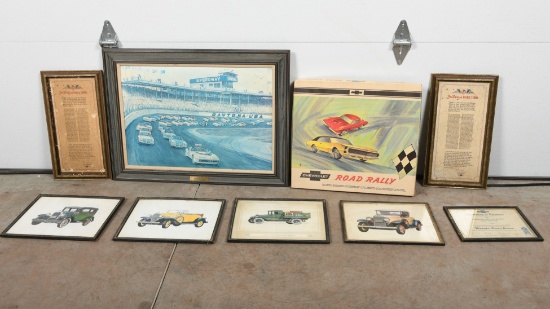 Assorted Lot Of Framed Automobilia